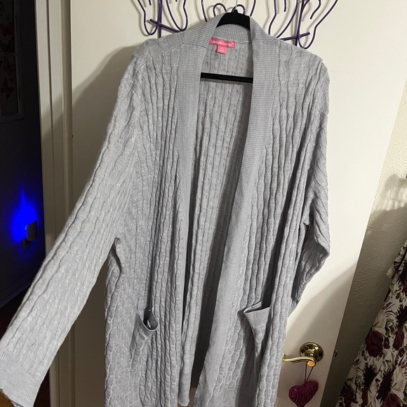 🤎 4X Woman Within Light Gray Cable Knit Long Duster Cardigan - Picture 6 of 9